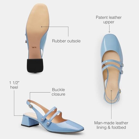 Coach Winley Mary Jane Slingback Pumps Women's Size 8 Bluebell Patent Leather - Picture 3 of 4